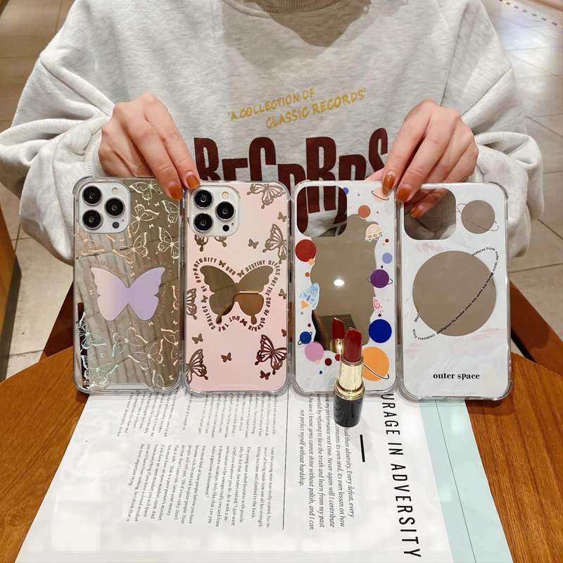 For iPhone 14 Pro Color Painted Mirror Phone Case(Leaf)