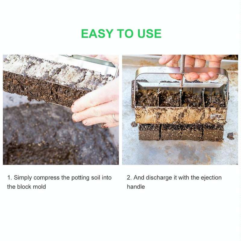 Handheld Seedling Soil Blocker Makes Four 2 by 2 Inches Soil Blocks for Garden Prep(Square)
