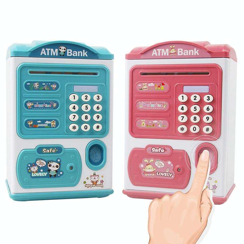 Simulation Password Fingerprint Sensor Unlocking Money Box Automatic Roll Money Safe ATM Piggy Ba...