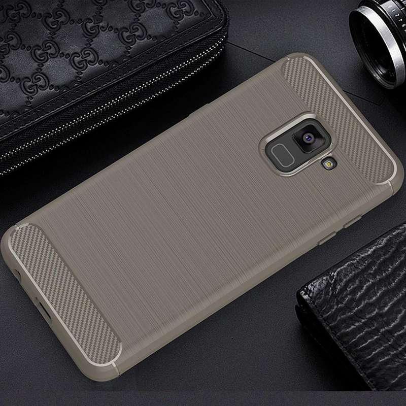 For Galaxy A8 (2018) Brushed Texture Carbon Fiber Shockproof TPU Protective Back Case (Grey)