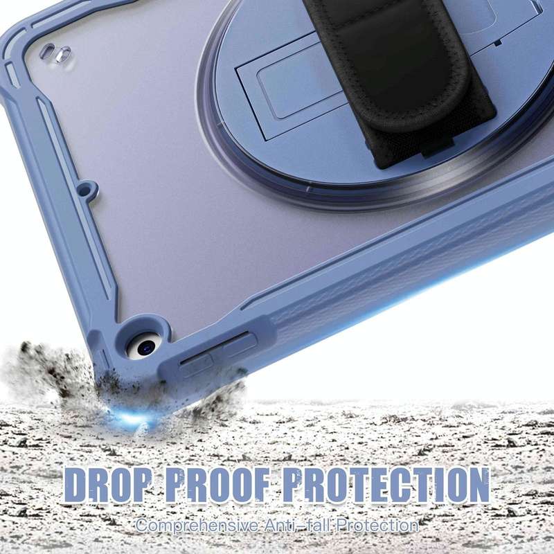 For iPad 10.2 2021 / 2020 / 2019 Heavy Duty Hybrid Tablet Case with Handle & Strap(Lavender Grey)