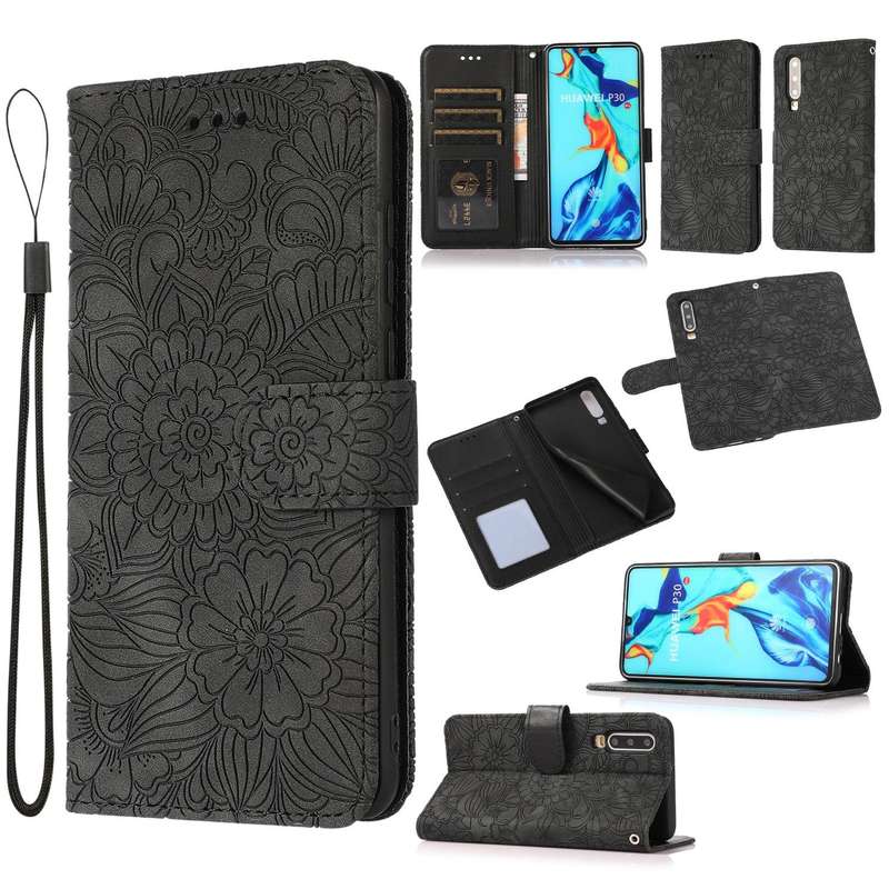 For Huawei P30 Skin Feel Embossed Sunflower Horizontal Flip Leather Case with Holder & Card Slots...