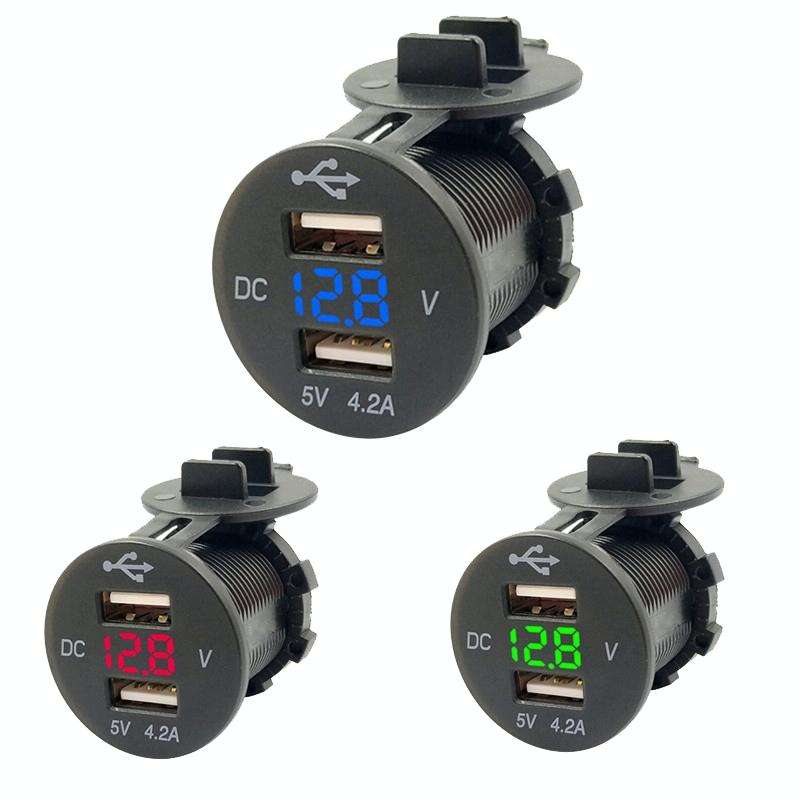 4.2A Dual USB With Voltage Display Mobile Phone Charger Socket Power Supply 12V Car Motorcycle(Re...