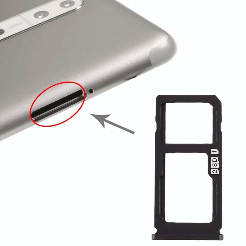 SIM Card Tray + SIM Card Tray / Micro SD Card Tray for Nokia 8 / N8 TA-1012 TA-1004 TA-1052 (Black)