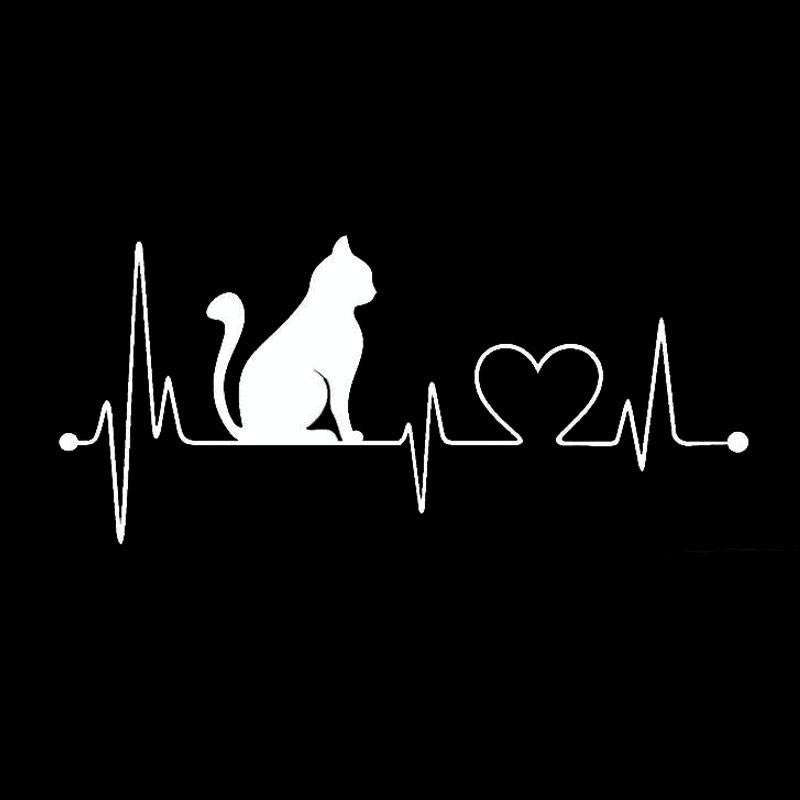10 PCS Cat Heartbeat Lifeline Shape Vinyl Decal Creative Car Stickers Car Styling Truck Accessori...