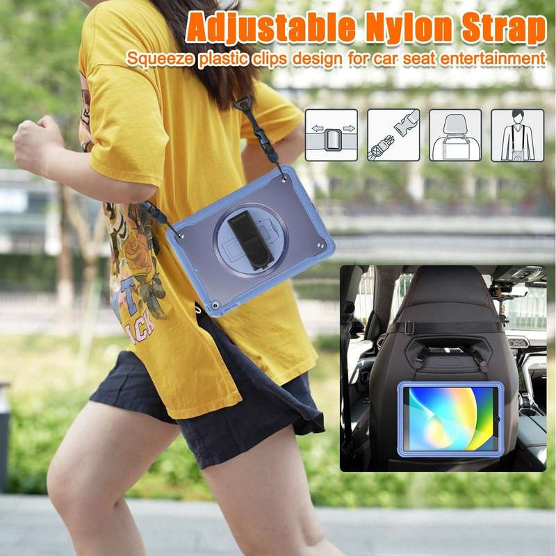 For iPad 10.2 2021 / 2020 / 2019 Heavy Duty Hybrid Tablet Case with Handle & Strap(Lavender Grey)