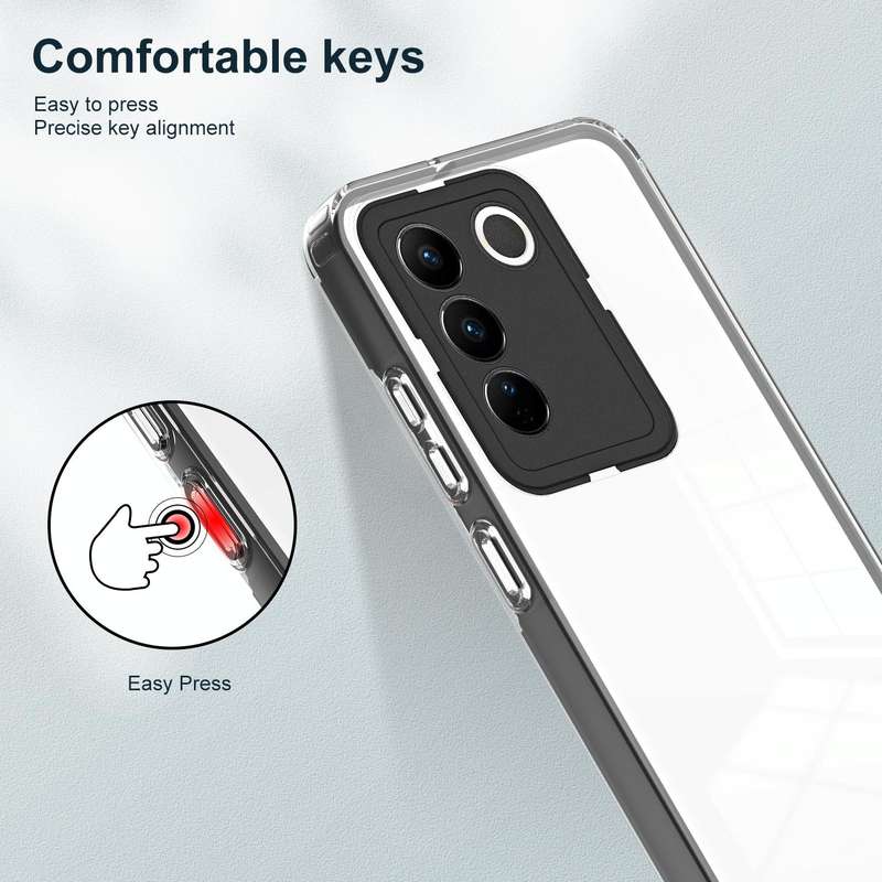 For vivo V27 3 in 1 Clear TPU Color PC Frame Phone Case(Black)