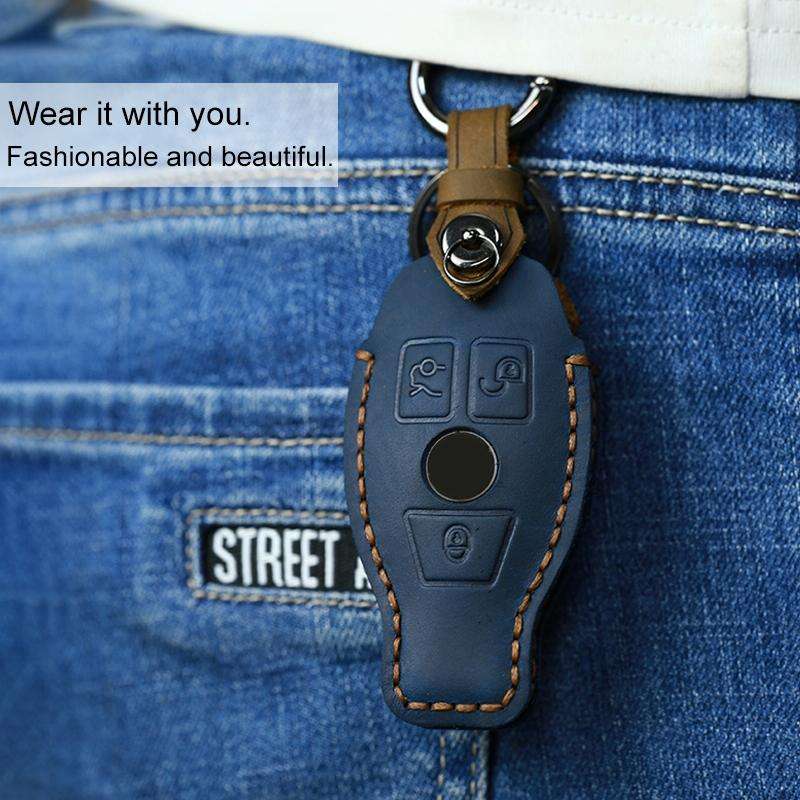 For Mercedes-Benz Old Style Car Cowhide Leather Key Protective Cover Key Case (Brown)