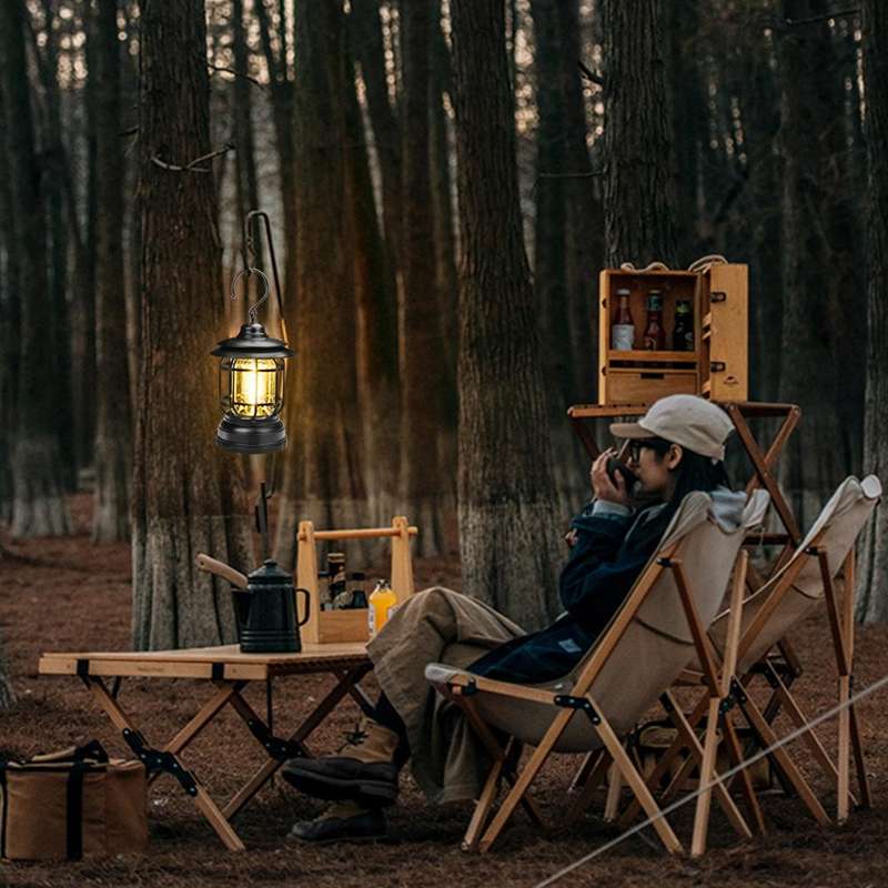 Portable Retro Hanging Lamp Lantern Camping Tent Light, Type:USB Charging(Black)