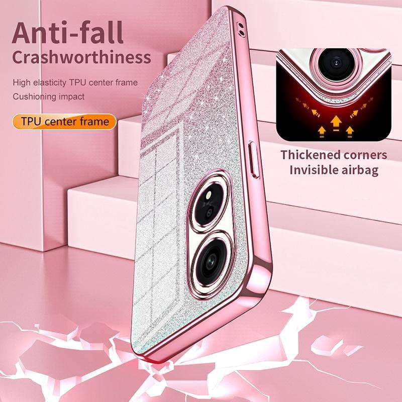 For OPPO Reno2 Gradient Glitter Powder Electroplated Phone Case(Gold)
