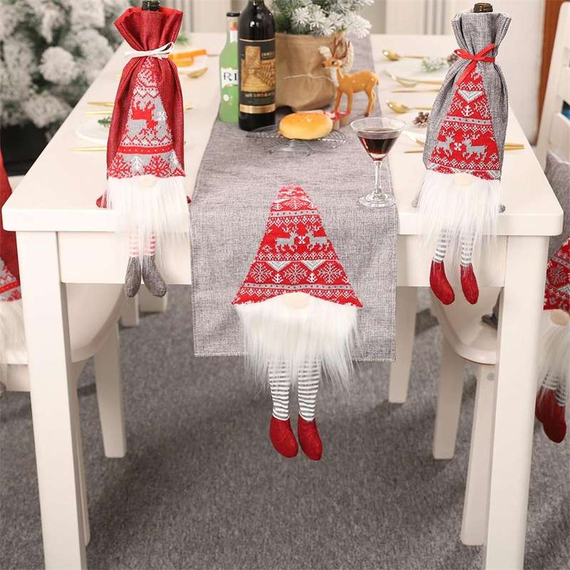 Christmas Tablecloth Santa Claus Table Runner Hotel Banquet Table Flag for Festival Decoration(Gray)
