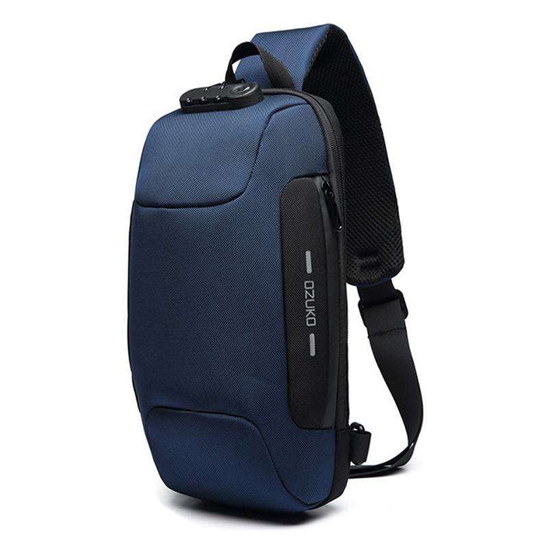 OZUKO 9223 Anti-theft Men Chest Bag Waterproof Crossbody Bag with External USB Charging Port, Sty...