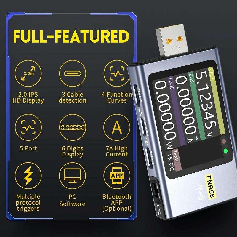 FNIRSI FNB58 USB Voltage Ammeter TYPE-C Fast Charge Power Tester, Specification: Bluetooth