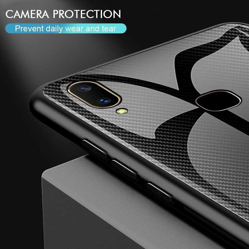 For Vivo V11 Texture Gradient Glass Protective Case(Blue)