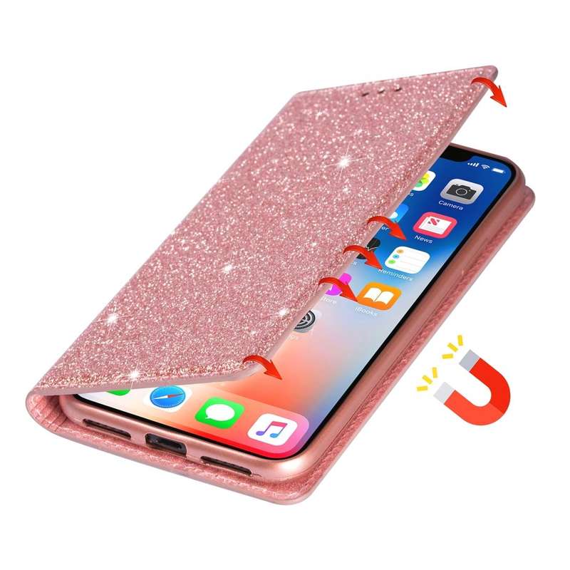 For Samsung Galaxy J4 (2018) Ultrathin Glitter Magnetic Horizontal Flip Leather Case with Holder ...