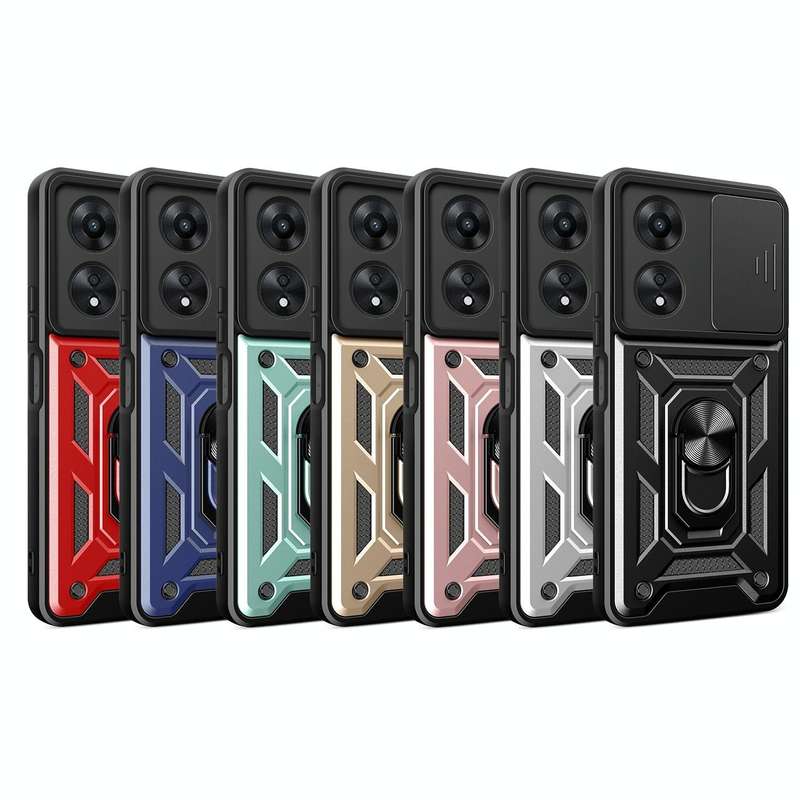For OPPO A58 4G Global Sliding Camera Cover Design TPU Hybrid PC Phone Case(Gold)