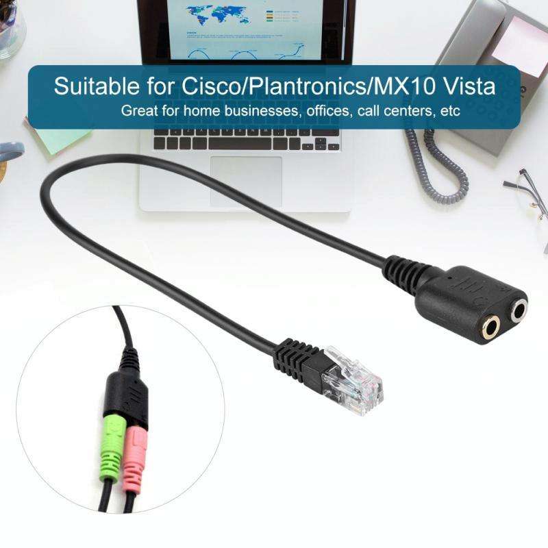 Dual 3.5mm Female to RJ9 PC / Mobile Phones Headset to Office Phone Adapter Convertor Cable, Leng...