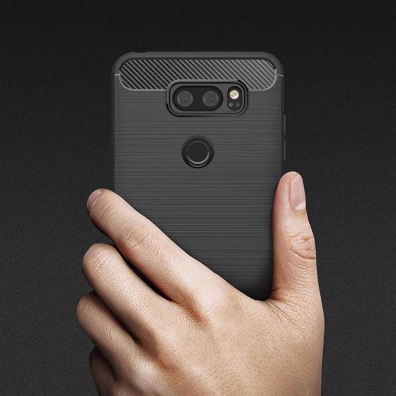 For LG V30 Brushed Texture Carbon Fiber Shockproof TPU Rugged Armor Protective Case (navy)