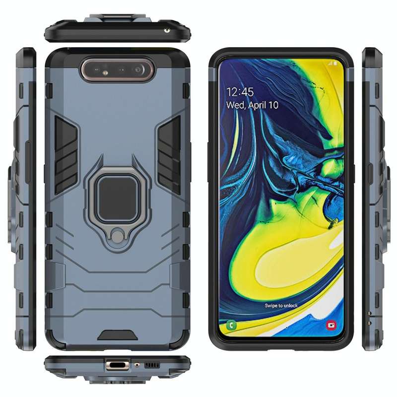 PC + TPU Shockproof Protective Case for Galaxy A80 / A90, with Magnetic Ring Holder (Navy Blue)
