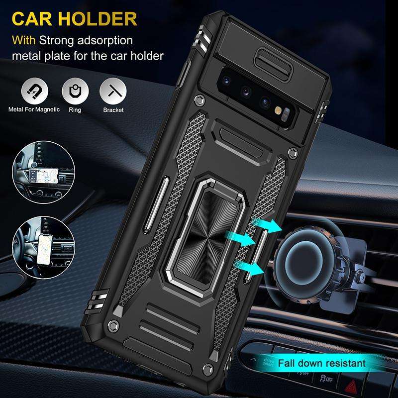 For Samsung Galaxy S10 Armor PC + TPU Camera Shield Phone Case(Black)