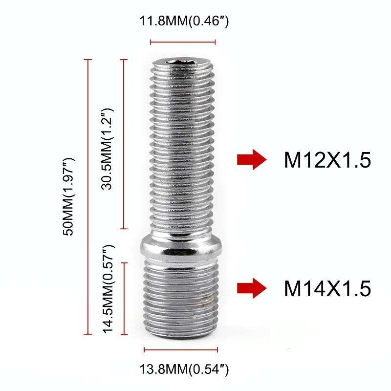 20 PCS 5cm Universal Car Modification Extended Wheels Stud Conversion M14x1.5 to M12x1.5 Screw Ad...