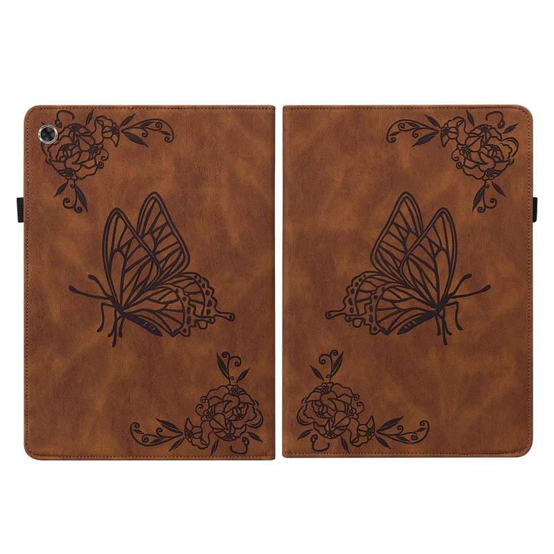 For Lenovo Tab M8 HD / M8 FHD Butterfly Flower Embossed Leather Tablet Case(Brown)