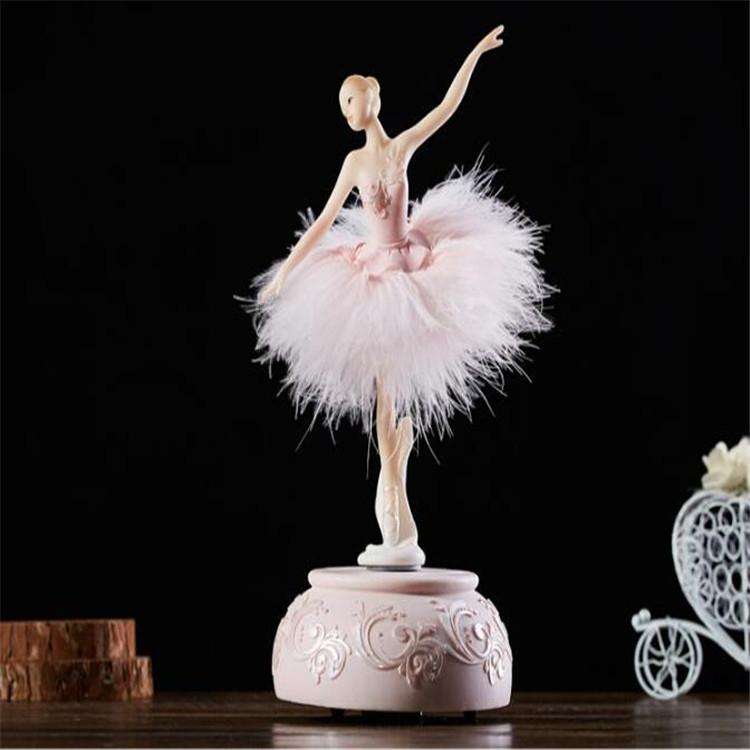 Elegant Refined Ballerina Dance Carousel Music Box Barbie Feather Music Box(Pink)