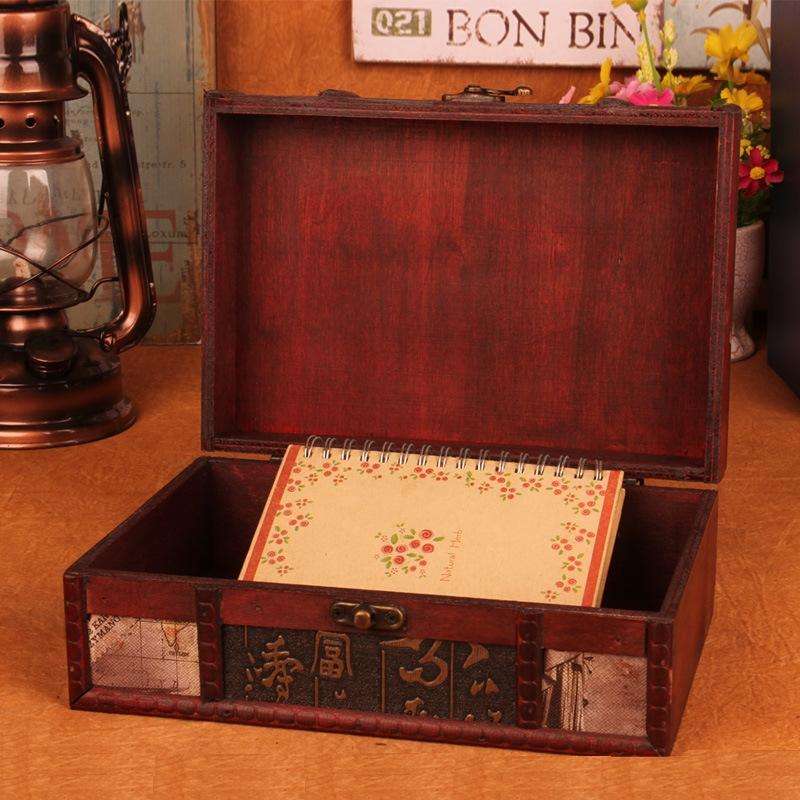 Desktop Book Finishing Retro Box Wooden Jewelry Storage Box With Lock, Size: 23cmx16cmx9.5cm(Grap...