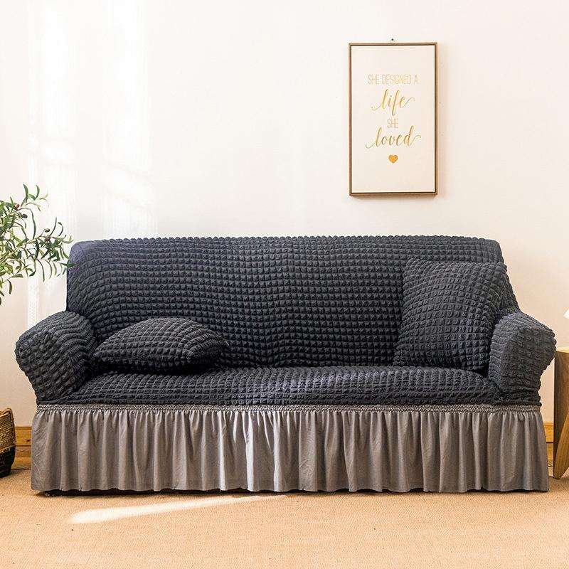 Living Room Stretch Full Coverage Skirt Style Sofa Cover, Size: Double M 145-185cm(Dark Grey Midd...