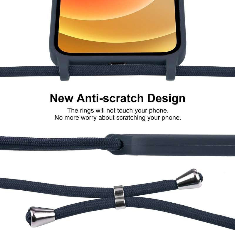 For iPhone 12 Crossbody Lanyard Liquid Silicone Case(Midnight Blue)