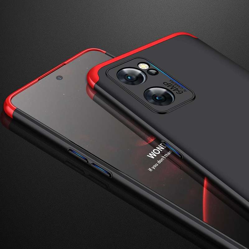 For OPPO Reno7 Global GKK Three Stage Splicing Full Coverage PC Case(Black Red)