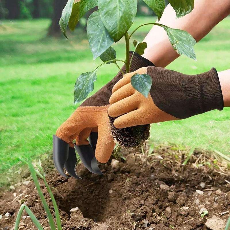 A Pair Latex Gloves with Claws ABS Plastic Gloves for Digging and Planting(Black)
