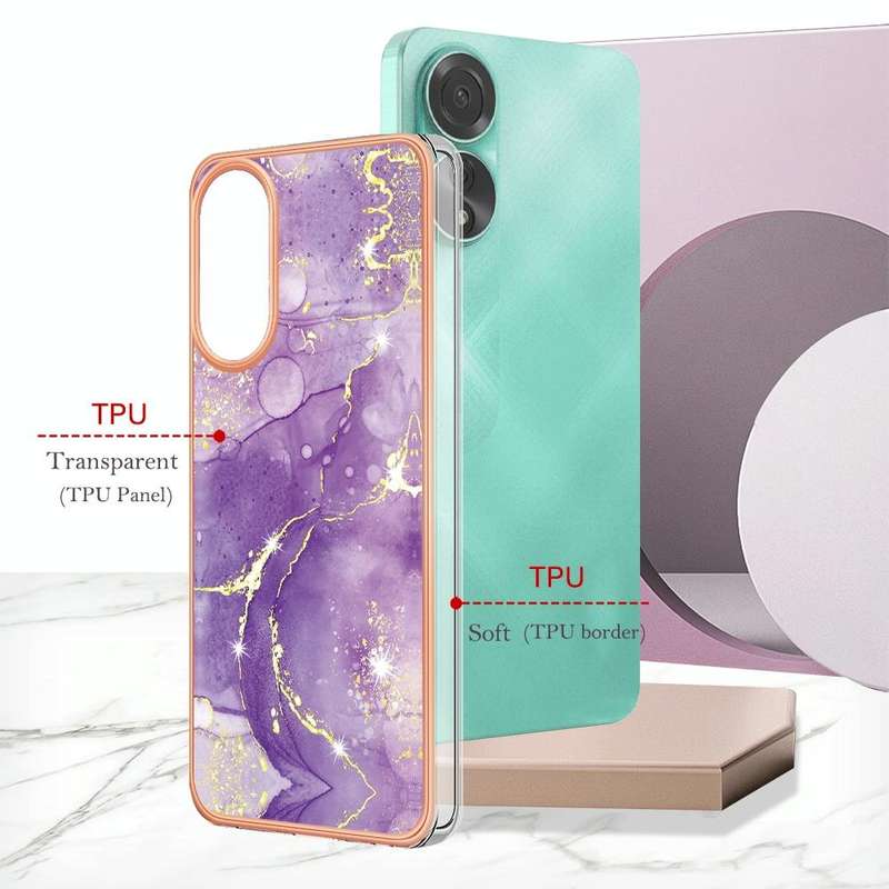 For OPPO A78 4G Electroplating Marble Dual-side IMD Phone Case(Purple 002)