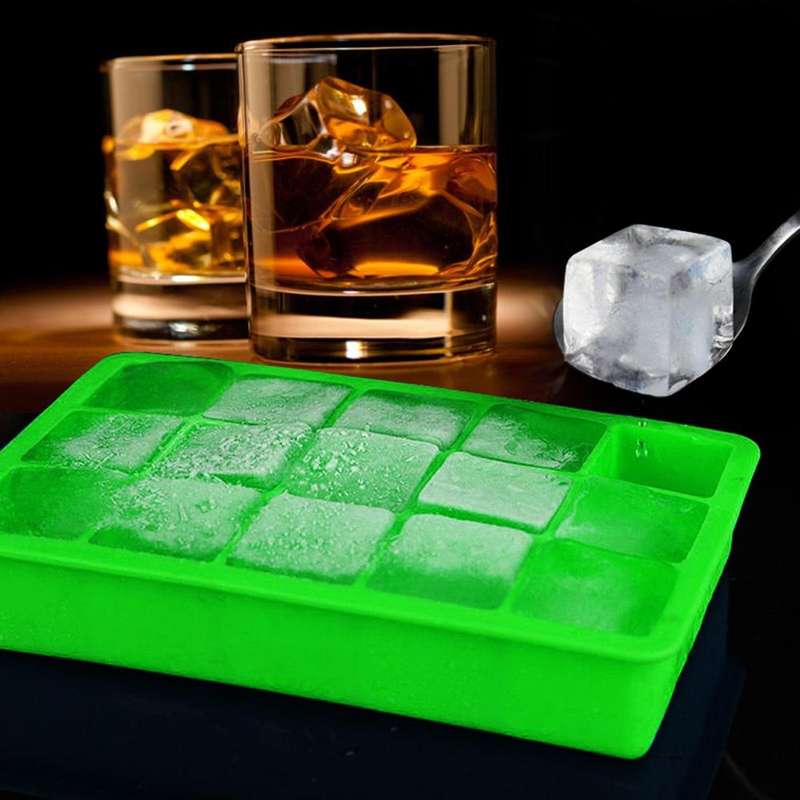 15 Grids DIY Big Ice Cube Mold Square Shape Silicone Ice Tray Fruit Ice Cream Maker(Green)