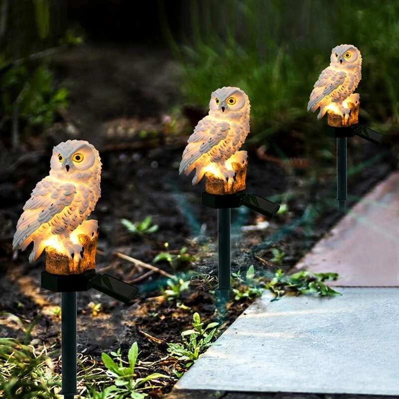 Solar Powered Owl Shape LED Night Light Garden Lawn Lamp(Brown)