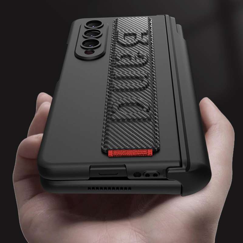 For Samsung Galaxy Z Fold4 GKK Magnetic Fold Hinge Shockproof Phone Case with Wrist Strap(Black)