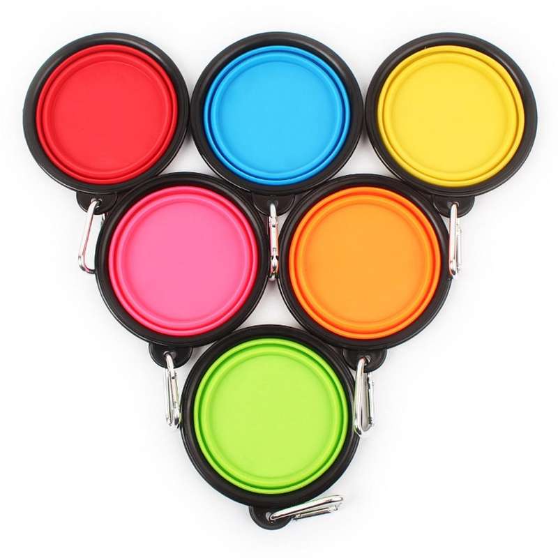 Portable Pet Folding Feeding Bowl Silicone Water Dish Feeder Puppy Travel Bowl, Random Color Deli...