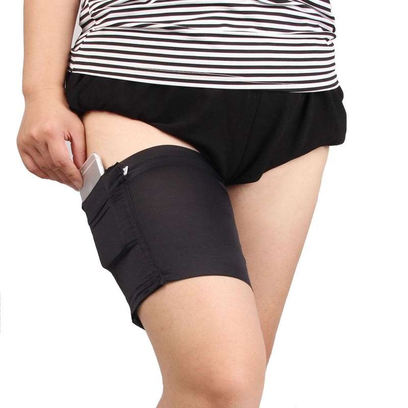 Women Solid Color Silicone Antiskid Non-slip Thigh Sock Anti Chafing Elastic Bands with Card Mobi...