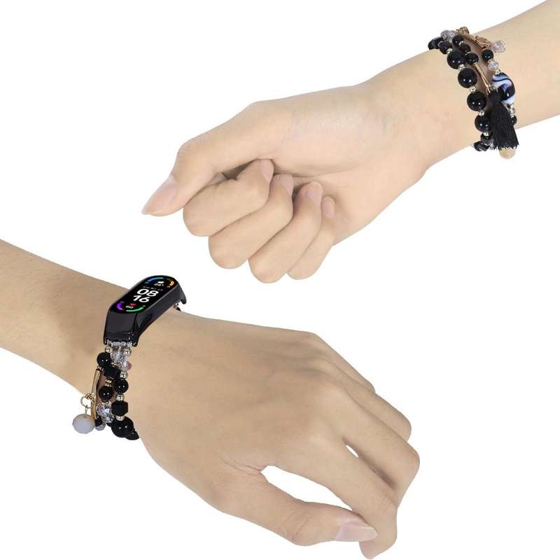 For Xiaomi Mi Band 6 / 5 Round Bead Chain Watch Band(Black)