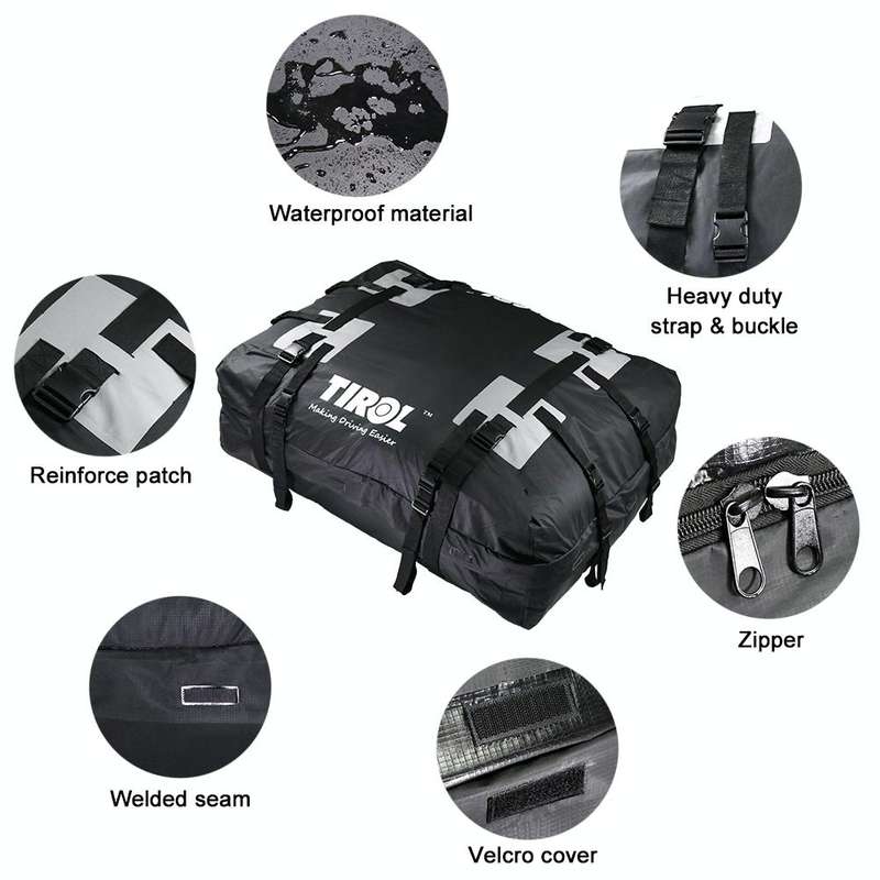 TIROL T24528 15 Cubic Foot Car Universal Rainproof Roof Luggage Outdoor Camper Roof Bag