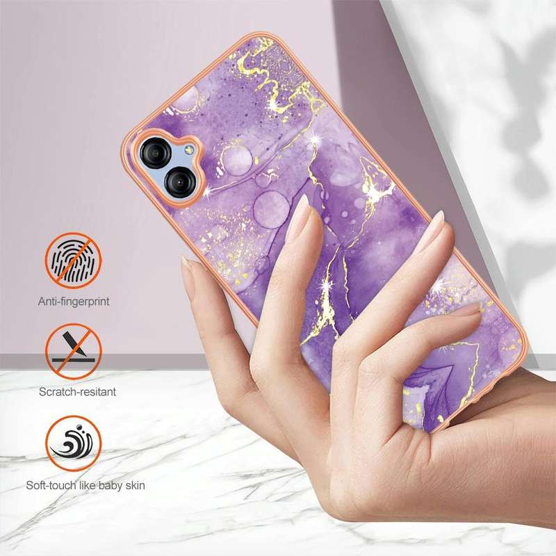 For Samsung Galaxy A04e Electroplating Marble Dual-side IMD Phone Case(Purple 002)