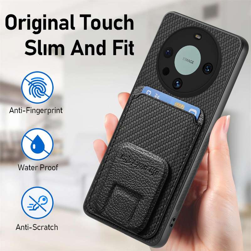 For Honor Magic4 Pro Carbon Fiber Card Bag Fold Stand Phone Case(Black)
