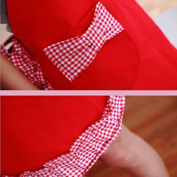 Sleeveless Bow Lace Apron with Pocket(Black White Grid on Red)