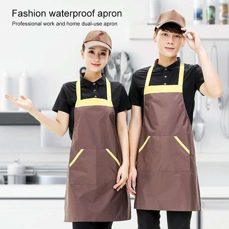 Solid Color Polyester Home Apron Antifouling Simple Adult Apron(Coffee)