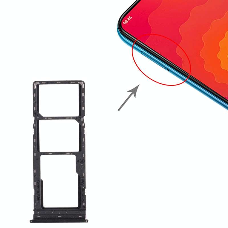 For Tecno Spark 4 / Camon 12 KC2 KC8 CC7 SIM Card Tray + SIM Card Tray + Micro SD Card Tray (Black)