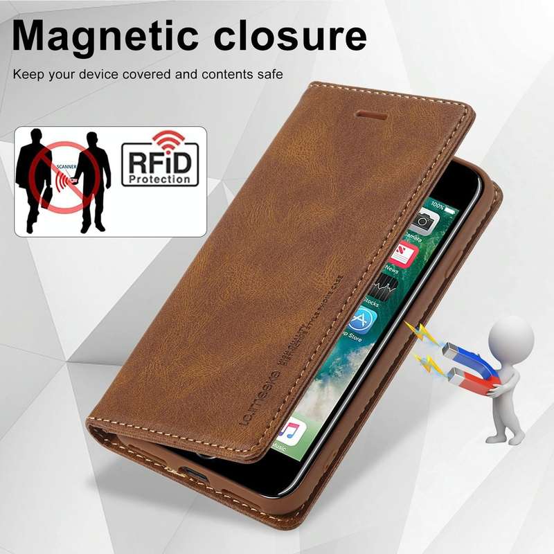 For iPhone SE 2022 / SE 2020 / 8 / 7 LC.IMEEKE RFID Anti-theft Leather Phone Case(Brown)