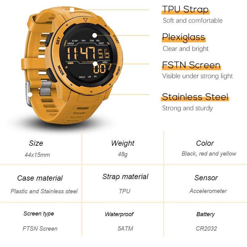 SPOVAN P100 LED Luminous Pedometer Multifunctional Sports Electronic Watch(Black)