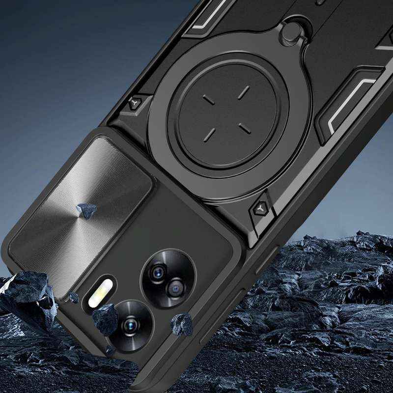 For Honor 90 Lite 5G CD Texture Sliding Camshield Magnetic Holder Phone Case(Black)