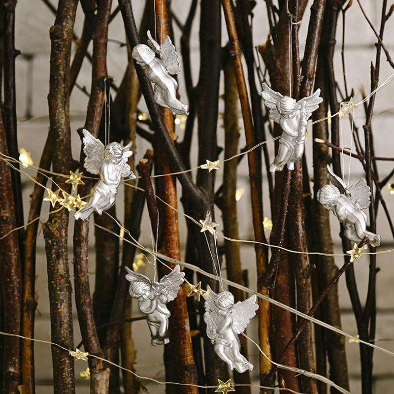 6pcs /Pack Christmas Angel Pendant Decoration Electroplated Semi-Dimensional Hanging Ornament(Sil...