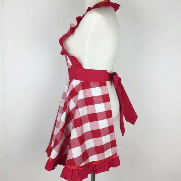 Retro Cotton Big Plaid Big Swing Apron(Red White Grid)